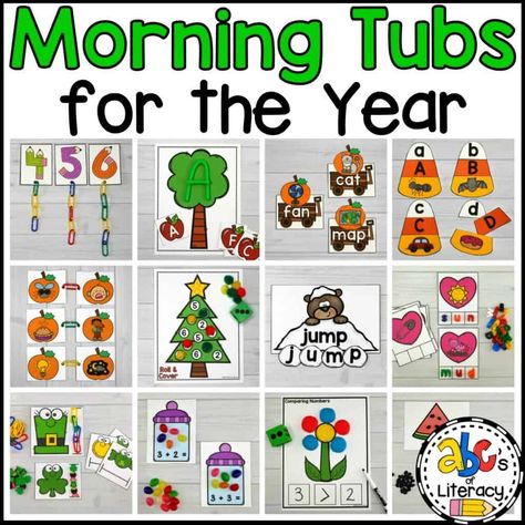 Morning Work Preschool, Dinosaur Sensory Bin, Morning Baskets, Dinosaur Sensory, Morning Circle, Homeschool Coop, Year Planning, Kindergarten Morning Work, Morning Tubs