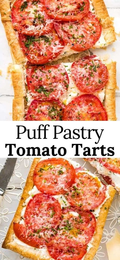 Vegetarian Puff Pastry, Puff Pastry Tomato, Tomato Tart Puff Pastry, Puff Pastry Quiche, Tomato Tarts, Puff Pastry Ingredients, Tomato Breakfast, Vegetable Tart, Greek Appetizers