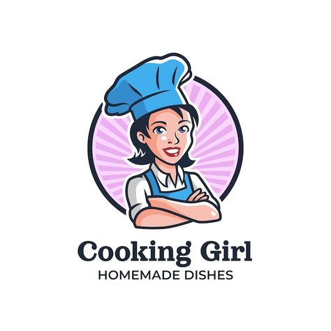 Vector lady chef mascot logo | Premium Vector #Freepik #vector #woman-chef #chef-girl #female-chef #lady-chef Lady Chef Logo, Female Chef Logo, Chef Girl, Chef Images, Catering Logo, Chef Logo, Logo Character, Hat Vector, Female Chef