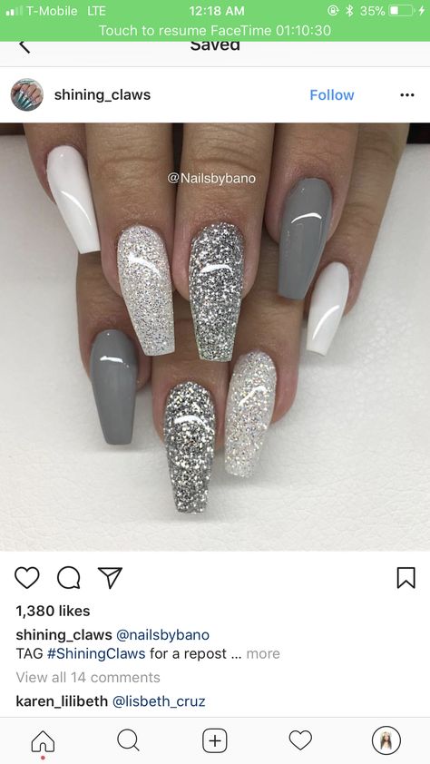 Dermal Piercing, Gray Nails, Super Nails, Sparkle Nails, Prom Nails, Coffin Nails Designs, Fancy Nails, Nail Arts, Nail Polishes