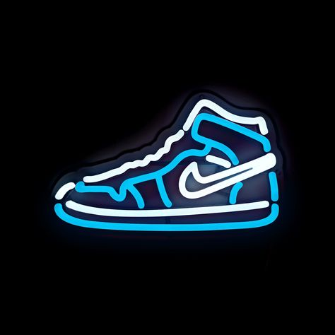 Sneaker Neon Sign, Jordan Widget, Neon Blue Wallpaper Iphone, Neon Blue Wallpaper, Jordan Neon Sign, Jordan Painting, Neon Sneakers, Neon Shoes, Sneakers Wallpaper