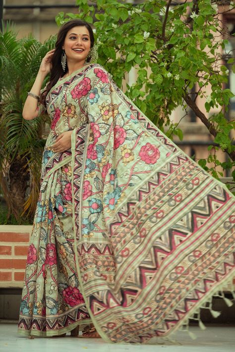 This Traditional Ethnic Saree For Women USA Shopping is in Pista color made by Linen fabric which is embellished with Zari, Printed Work with Designer style. Blouse of this saree is in Pista color made by Linen fabric and for wash care we will suggest you to First Wash Dry Clean Only in first wash.
Petticoat included with saree.
#$79 Classic Saree, Kalamkari Print, Latest Indian Saree, Cute Short Dresses, Designer Sarees Collection, Ready To Wear Saree, Linen Saree, Green Saree, Net Saree