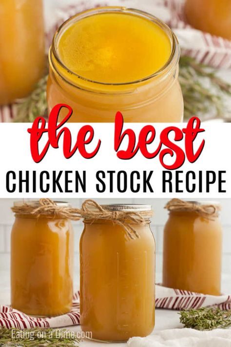 Learn how to make chicken stock and save money from the store bought version. This is much better and packed with a ton of flavor. You will love it! Chicken Bullion Recipe, Best Chicken Stock Recipe, Chicken Broth Substitute, Make Chicken Stock, Homemade Broth, Chicken Stock Recipe, Pressure Canning Recipes, Cozy Decor Ideas, Apple Caramel