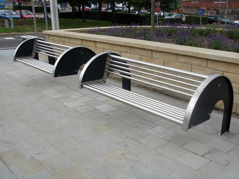 Garden Steel Furniture, Bench Design Outdoor, Steel Benches For Outside, Steel Bench Design Outdoor, Public Bench Design, Metal Park Bench, Steel Bed Design, Steel Furniture Design, Urban Furniture Design