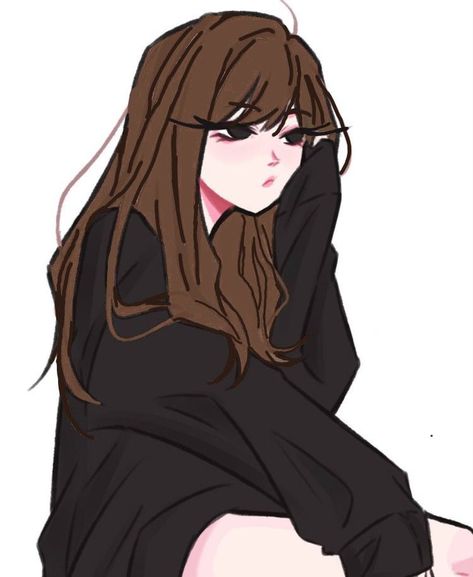 A Drawing, Brown Hair, A Girl, Hair, Anime, Black