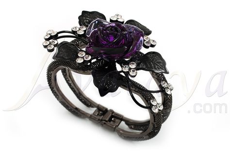 Chic Purple Resin Diamante Rose Hinged Bangle Bracelet (Gun Meal Finish) - avalaya.com Stile Harry Potter, Vintage Goth, The Bangles, Goth Jewelry, Gothic Steampunk, Magical Jewelry, Gothic Wedding, Fantasy Jewelry, Hinged Bangle