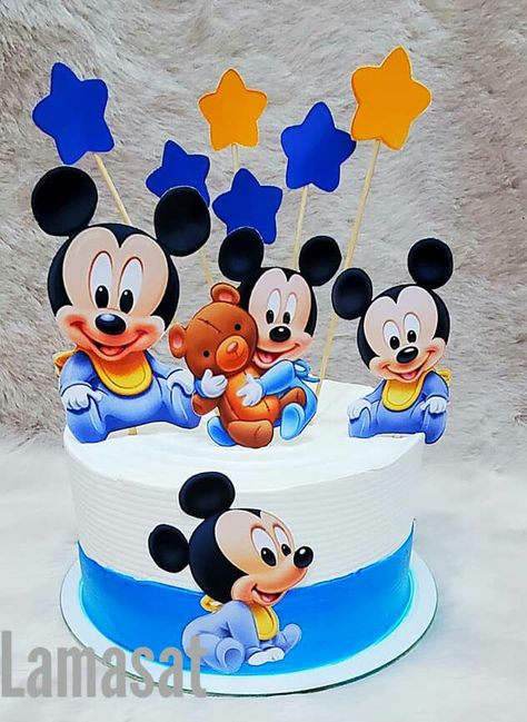 Cartoon Character Cake, Cake Designs For Boy, Cartoon Birthday Cake, Boys 1st Birthday Cake, Mickey Cakes, Mickey Baby, Mickey Mouse Theme, Bakery Ideas, Cartoon Cake