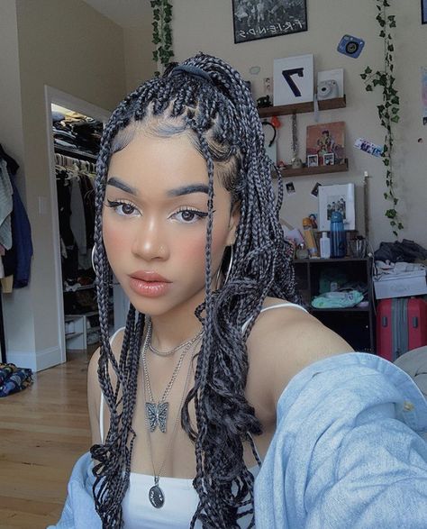 Faux Loc, Aesthetic Hairstyles, Cute Box Braids Hairstyles, Box Braids Styling, Girls Hairstyles Braids, Natural Hair Styles Easy, Girls Braids, Braided Hairstyles For Black Women, Long Braids