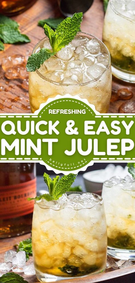 Missed Kentucky Derby? This classic Mint Julep recipe has got you covered! Not only is this alcoholic drink super easy to make at home, but it is also perfect for a hot day. Such a cool, refreshing… Easy Mint Julep Recipe, Mint Julep Punch, Mint Julep Recipe Non Alcoholic, Mint Julep Recipe Kentucky Derby, Mint Julep Cocktail, Derby Party Food, Julep Recipe, Kentucky Derby Party Food, Mint Julep Recipe