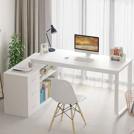 17 Stories Stockseth L-Shaped Desk | Wayfair L Shaped Executive Desk, L Shape Desk, Mdf Panel, Executive Office Desk, Desk Wood, White Desk, Big Desk, Large Desk, L Shaped Desk