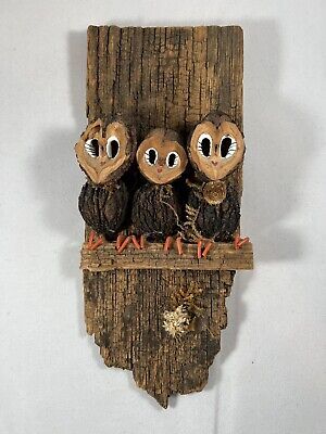 Animal Wood Art, Wooden Tree Crafts, Black Walnut Crafts, Crafts Made From Nature, Walnut Shell Animals, Driftwood Crafts Ideas, Owl Nature Craft, Wood Slice Owl, Walnut Shell Diorama