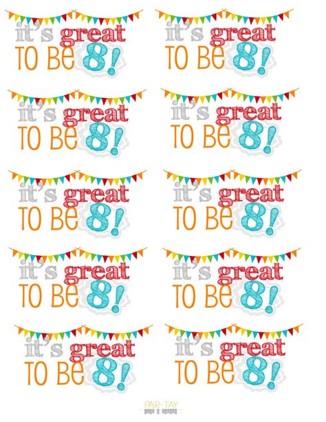 great to be 8 rainbow tags It's Great To Be 8, Great To Be 8, Baptism Talk, Birthday Gift Tags Printable, Baptism Themes, 8 Birthday, Class Birthdays, Birthday Party Games For Kids, Gift Tags Birthday