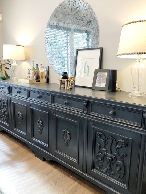 Buffet Credenza Sideboard, Dining Room Buffets And Sideboards, How To Style A Buffet Table Dining Room, Sideboard Decor Dining Room Buffet Ideas, Styling A Buffet In Dining Room, Buffet Upcycle, Dining Room Buffet Styling, How To Decorate A Sideboard, Dining Room Buffet Table Decor