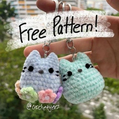 free crochet patterns tutorials | Free pattern ❤️❤️ | Facebook Crochet Cat Keyring Free Pattern, Cat Crochet Keychain Pattern, No Sew Mini Amigurumi, Knit Keychain Pattern Free, Cat Keychain Crochet Free Pattern, Keyrings Crochet, Free Crochet Keychain Patterns, Crochet Keychain Free Pattern, Crochet Keyring Free Pattern