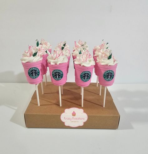 Spa Theme Cake Pops, Pink Drink Cake, Cute Cake Pops Ideas, Pink Themed Food, Preppy Cookies, Barbie Cake Pops, Starbucks Treats, Preppy And Aesthetic, Starbucks Birthday Party