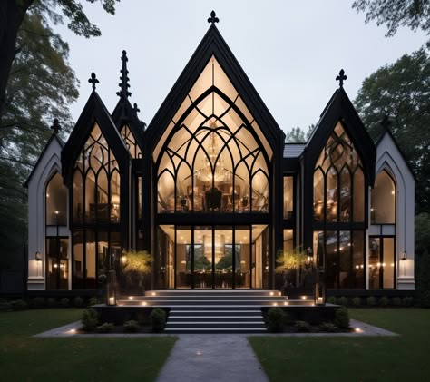 Gothic house, elegant design Modern Gothic Mansion, Gothic Modern House Exterior, Modern Gothic House Exterior, Modern Gothic Exterior Home, Cathedral House, Gothic Home Exterior, Contemporary Gothic Architecture, Small Gothic Home Exterior, Modern Victorian House Exterior