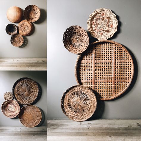 How to arrange a basket wall like a boss – Doug and Fir Basket Walls, Basket Wall Art, Basket Wall, Basket Wall Decor, Boho Living, Boho Living Room, Baskets On Wall, Like A Boss, Basket Decoration