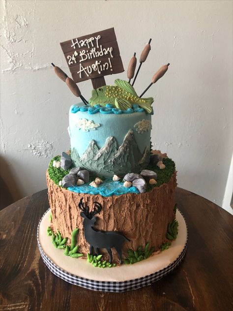 Fishing And Hunting Cake, Hunting And Fishing Cake, Fishing Cake Ideas, Fishing Birthday Cake, 60th Birthday Cake For Men, Hunting Birthday Cakes, Cowboy Birthday Cakes, Men Cakes, Fish Cake Birthday