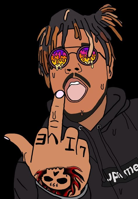 Juice World Paintings, Juice Wrld Animated, Paintings Cartoon, Juice World, Sign Drawing, Spiderman Tattoo, Tupac Art, Wrld 999, Hip Hop Artwork