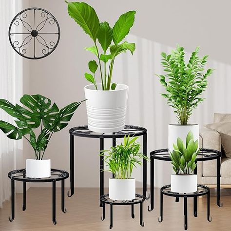 5 Pack Metal Plant Stand for Outdoor Indoor Plants, Heavy Duty Flower Pot Stands for Multiple Plant, Rustproof Iron Round Plant Shelf for Planter, Potted Plant Holder for Garden Home (Black) Plant Saucers, Round Shelf, Plant Stands Outdoor, Outdoor Living Decor, Metal Plant Stand, Flower Pots Outdoor, Iron Plant, Plant Stand Indoor, Outdoor Flowers