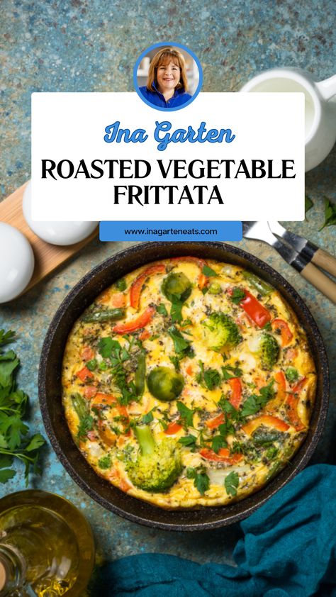 Ina Garten Roasted Vegetable Frittata Ina Garten Roasted Vegetables, Garlic Eggs, Roasted Vegetable Frittata, Veggie Frittata Recipes, Zucchini Frittata Recipe, Vegetable Frittata Recipes, Baked Frittata, Zucchini Frittata, Veggie Frittata