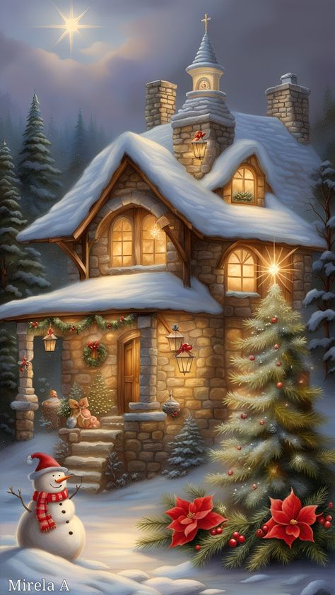 Xmas Scenes, Postal Card, Winter Christmas Scenes, Mirela Anton, Xmas Pictures, Christmas Scenery, Christmas Events, Christmas Canvas, Sweet Christmas