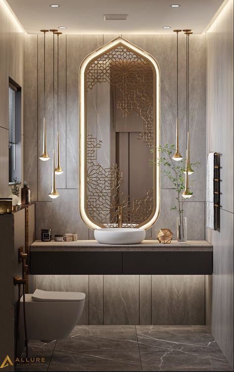 Mirror For Washroom, Arabic Bathroom Design, Islamic Bathroom, Arabic Bathroom, Hotel Bathroom Design Luxury, Washroom Design Ideas, Luxury Washroom Design, Luxury Toilet Design, Luxury Wash Basin