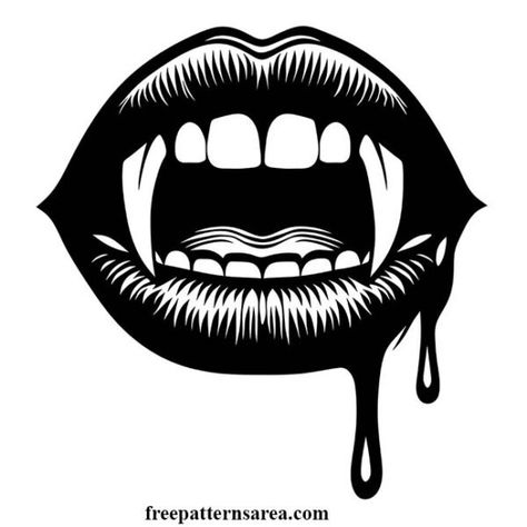 Vector Design of Female Mouth with Blood Dripping from Vampire Teeth Vampire Tattoo For Women, Vampire Mouth Tattoo, Vampire Fangs Tattoo, Lips Vector, Traditional Tattoo Stencils, Mouth Tattoo, Vampire Tattoo, Punk Genres, Tooth Cartoon