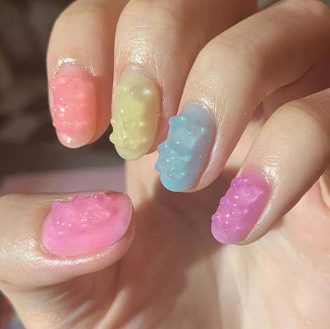 40+ Hottest Summer Nail Designs To Try In 2021 • The Daily Shayla Gummy Bear Nails, Nail Art Pastel, Bear Nails, Bridesmaids Nails, Pastel Nails Designs, Bears Nails, Retro Nails, Short Gel Nails, Cherry Nails