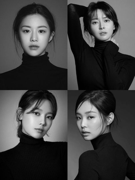 Elegant Concept Photoshoot, Professional Profile Photo Ideas, Korean B&w Photoshoot, Attractive Photoshoot Ideas, Korean Portrait Photoshoot, Professional Model Photoshoot Poses, Korean Black And White Photoshoot, Female Model Shoot Poses, Black And White Shoot Photoshoot