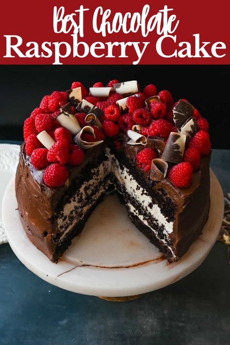 Chocolate Raspberry Cake Cream Cheese Raspberry, Chocolate Cake With Raspberry Filling, Chocolate Cake With Whipped Cream, Raspberry Cake Recipe, Layered Chocolate Cake, Raspberry Cream Cheese Frosting, Chocolate Buttercream Cake, Chocolate Filling For Cake, Chocolate Raspberry Cake Recipe