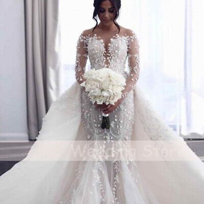 For standard size dress. Wedding Dresses With Detachable Skirt, Elegant Wedding Dress Ballgown, Wedding Dress Hijab, Detachable Train Wedding Dress, Long Sleeve Mermaid Wedding Dress, Glam Wedding Dress, Crystal Wedding Dresses, Modest Bride, Long Sleeve Bridal Gown