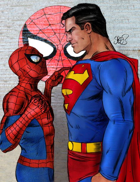 Spider-man vs Superman Marvel And Dc Crossover, Superman Pictures, The Amazing Spiderman, Superman And Spiderman, Superman Art, Bd Comics, Marvel Vs Dc, Superhero Comics, Man Vs