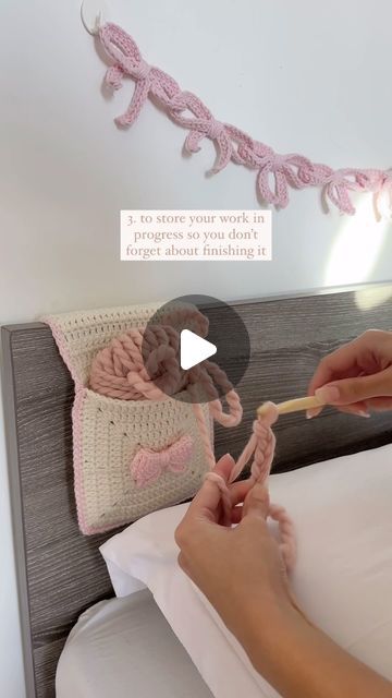 mahum on Instagram: "cozy crochet room decor idea 💌 tutorial for the bow bedside hanging & bow garland is on my youtube channel! what would you use this for?   phone case from @wildflowercases 🧸  you can make this bedside hanging any size with a bow or any other charm in the centre, there’s so much room for customisations 🧶   🎥 tutorial is on yt, search “easy crochet room decor: cushions, bow garland, & bedside hanging (coquette-themed tutorials)” or click the link in my bio!  🏷 #crochet #crocheting #crochetinspiration #crocheted #crochetinspo #crochetideas #roomdecor #crochetdecor" Crochet Bow Garland Tutorial, Bow Garland Crochet, Crochet Bow Garland, Mahum Crochet, Bow Room Decor, Crochet Phone Charm, Crochet Room Decor, Crochet Room, Decor Cushions