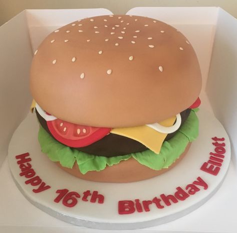 Cheese Burger Cake, Cheeseburger Cake Birthday, Hamburger Cake Birthdays, Burger Cake Birthday, Hamburger Cake Ideas, Burger Cake Ideas, Cheeseburger Cake, Zoes Fancy Cakes, Hamburger Cake