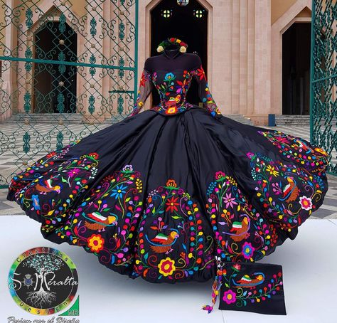 Mexican Theme Dresses, Long Sleeve Quinceanera Dresses, Quinceanera Dresses Mexican, Vestido Charro, Black Quinceanera Dresses, Mexican Quinceanera, Mexican Quinceanera Dresses, Quinceanera Themes Dresses, Charro Quinceanera Dresses