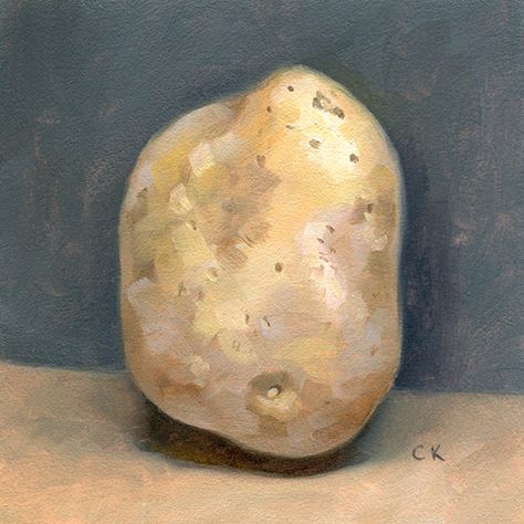 Yukon Potato, 4" x 4", oils on paper. Buy at ckornacki.etsy.com. In 2015, I started a weekly food painting initiative. Every Monday, I create a small, 4" oil paintings from life. Potato Illustrations, Potato Painting, Potato Illustration, Food Oil Painting, Potato Drawing, Potato Art, Oil Drawing, Yukon Potatoes, Rennaissance Art