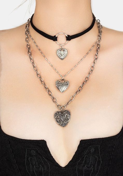 Jewelry – Disturbia Layered Choker Necklace, Alternative Jewelry, Layered Chokers, Gothic Outfits, Eclectic Style, Printed Denim, Layered Necklace, Chain Pendant, My Eyes