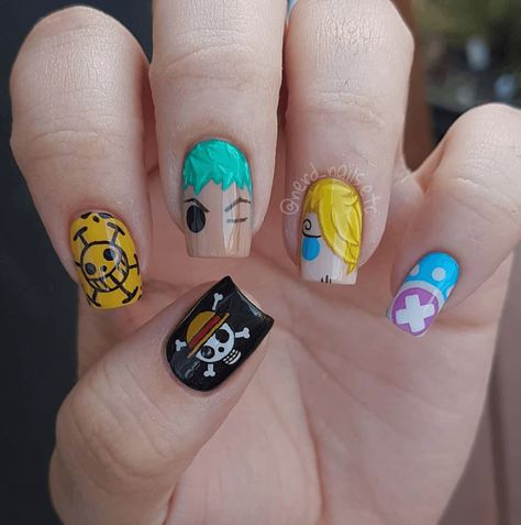 One Piece Nails, Naruto Nails, Anime Nail, Disney Acrylic Nails, Quick Nail Art, Animal Nail Art, Anime Nails, Subtle Nails, Animal Nails