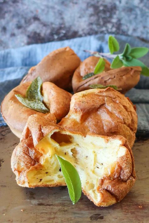 Gluten Free Popovers, Parmesan Popovers, Popovers Recipes, Popover Recipe, Popover Pan, Sage Recipes, Sage Butter, Gluten Free Flour Blend, Homemade Gluten Free