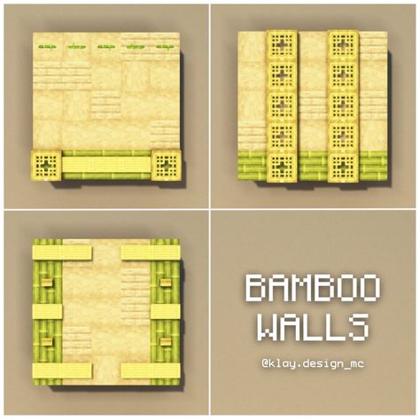 BAMBOO WALLS 🎋| Here’s three bamboo themed walls! I love those new blocks! Hope you like these ideas!! What do you think about them?… | Instagram Minecraft Bamboo Farm, Minecraft Wall Design, Minecraft Wall Designs, Minecraft Wall, Minecraft Interior, Minecraft Blocks, Minecraft Interior Design, Minecraft House Plans, Cool Minecraft Creations