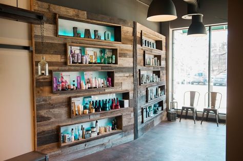 Tanning Salon Design, Salon Waiting Area Ideas, Tanning Salon Decor, Salon Retail Display, Rustic Salon, Salon Waiting Area, Redesign Ideas, Dream Salon, Lash Bar