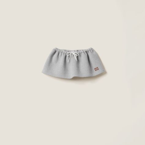 Grey Padded Cotton Fleece Miniskirt | Miu Miu Mui Mui, Prada 2005, Miu Miu Handbags, Latest Skirts, Jeweled Earrings, Embroidered Skirt, Dolce E Gabbana, Gray Skirt, Cotton Fleece