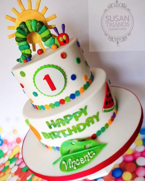 Birthday Cake Kids Boys, Hungry Caterpillar Cake, Very Hungry Caterpillar Birthday, Caterpillar Cake, Boys 1st Birthday Cake, Hungry Caterpillar Party, Hungry Caterpillar Birthday, Birthday Decorations Kids, 1st Birthday Cakes