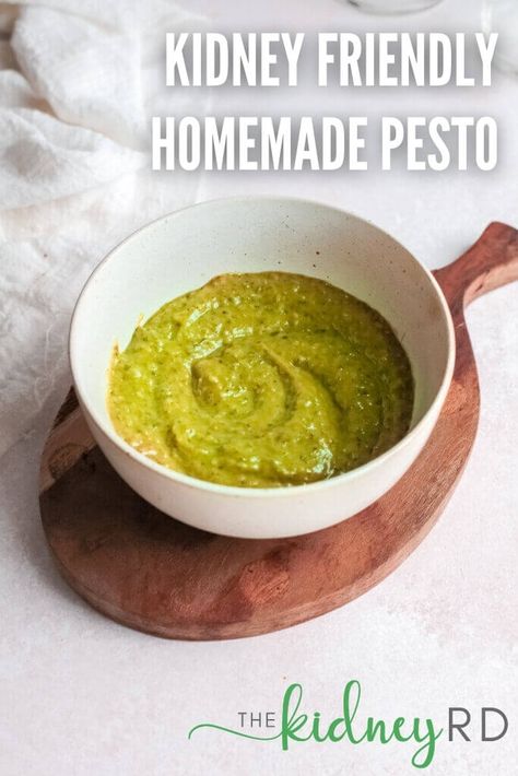 Low Sodium Homemade Pesto - Kidney RD Homemade Pesto Recipe, Roasted Red Pepper Soup, Kidney Friendly Foods, What Can I Eat, Kidney Diet, Kidney Friendly, Low Sodium Recipes, Nourishing Foods, Homemade Pesto