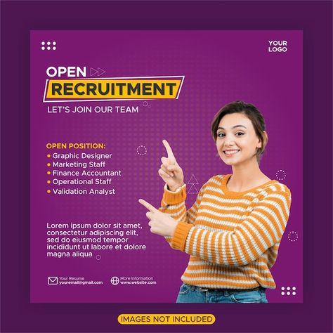 Open Recruitment Design, Illustration Design Poster, Template For Social Media, Job Hiring, Job Vacancy, Creative Jobs, Stationary Design, Job Opening, Food Design