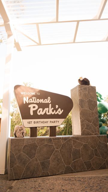 Camp Signage, Park Party Decorations, Happy Camper Birthday Party, Kids Party Rentals, Birthday Party At Park, Kids Party Planner, First Birthday Balloons, Adventure Baby Shower, Park Birthday