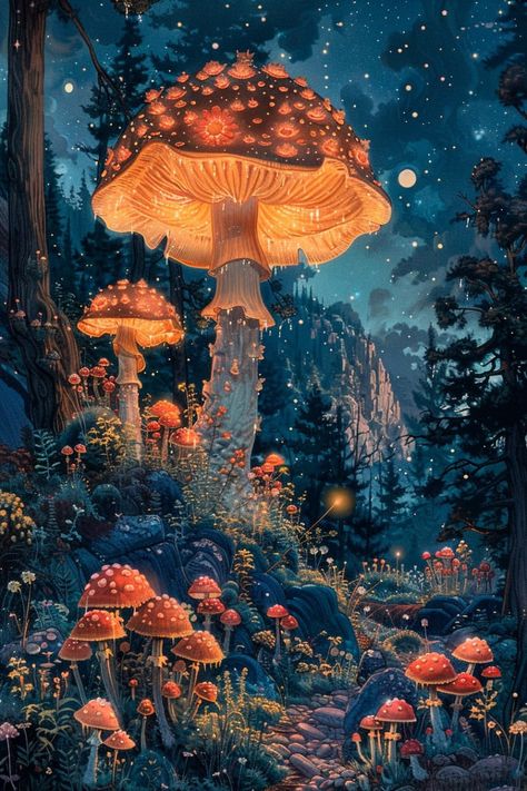 Fairy Mushroom Art, Witch Art Aesthetic, Decoupage Books, Crisantemo Tattoo, Mushroom Field, Mushroom Background, Fungi Art, Mushroom Wallpaper, Abstract Art Images