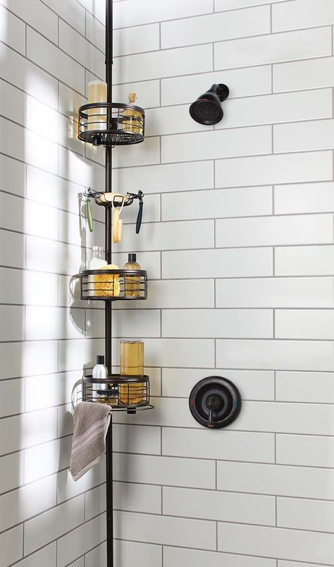 Master Shower Storage Ideas, Shower With No Shelves, Bathroom Shower Rack, Shower Storage Ideas Rental, Tub Shower Storage Ideas, Glass Shower Storage Ideas, Diy Shower Rack Ideas, Bathtub Shampoo Storage Ideas, Shower Caddies Ideas Bathroom