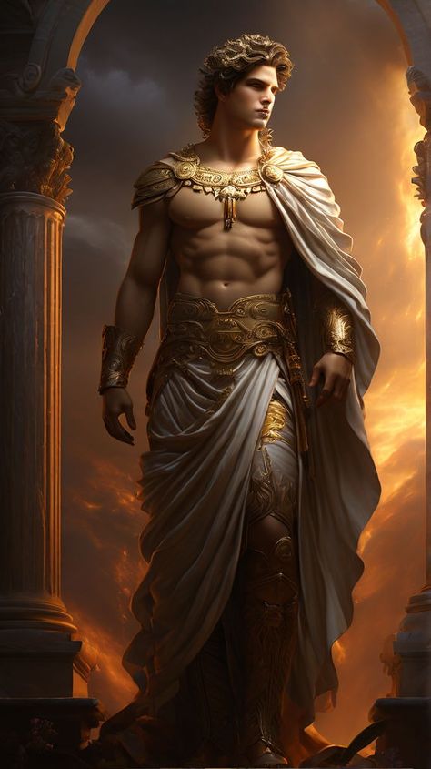 Apollo Costume Greek, Apollo God Mythology, Ares Greek God Art, Apollo Art Greek Mythology, Greek God Photoshoot, Apollo Costume, Greek God Aesthetic, Greek God Art, Ares Greek God